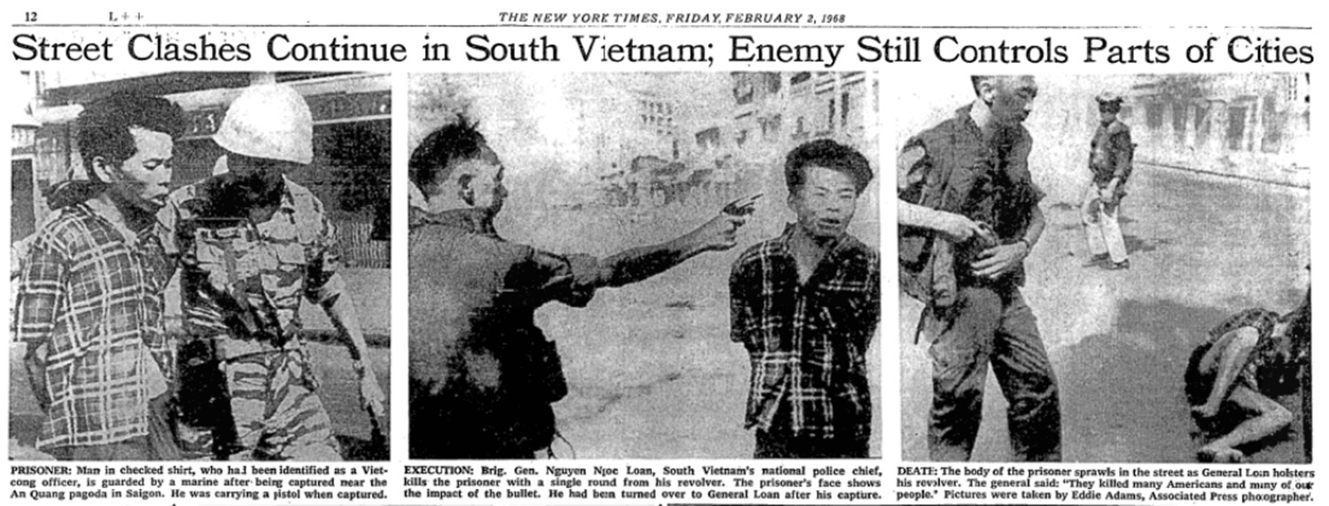 Three photographs, including one before and after “Saigon Execution,” used together in a New York Times story. 