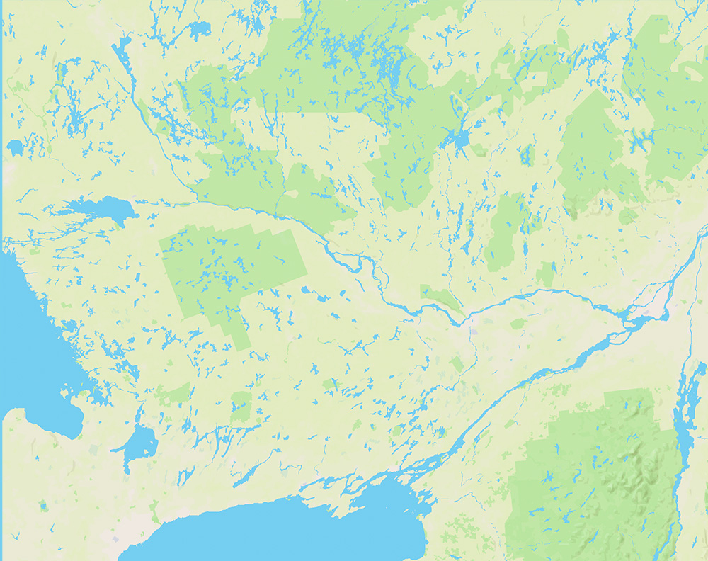 Four screenshots of the land surrounding York University with different filters.